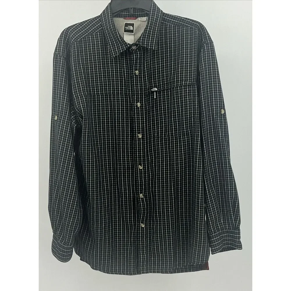 The North Face Mens Size Medium Plaid Hiking Outdoor Long‎ Sleeves Button Up